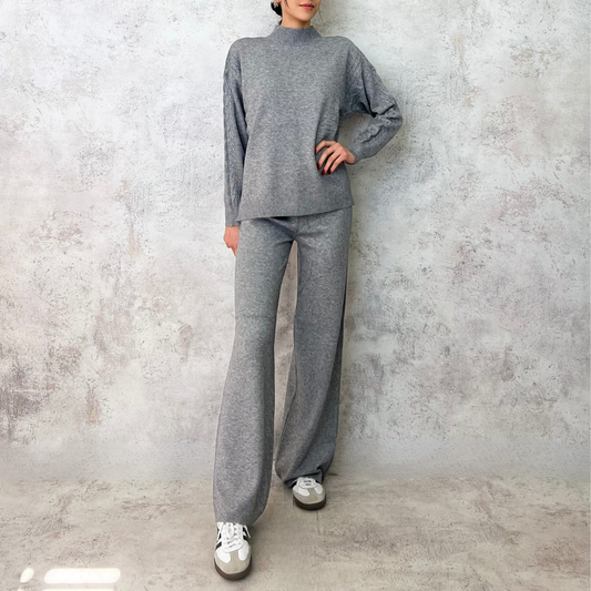 Set de punto fino trenzado color gris