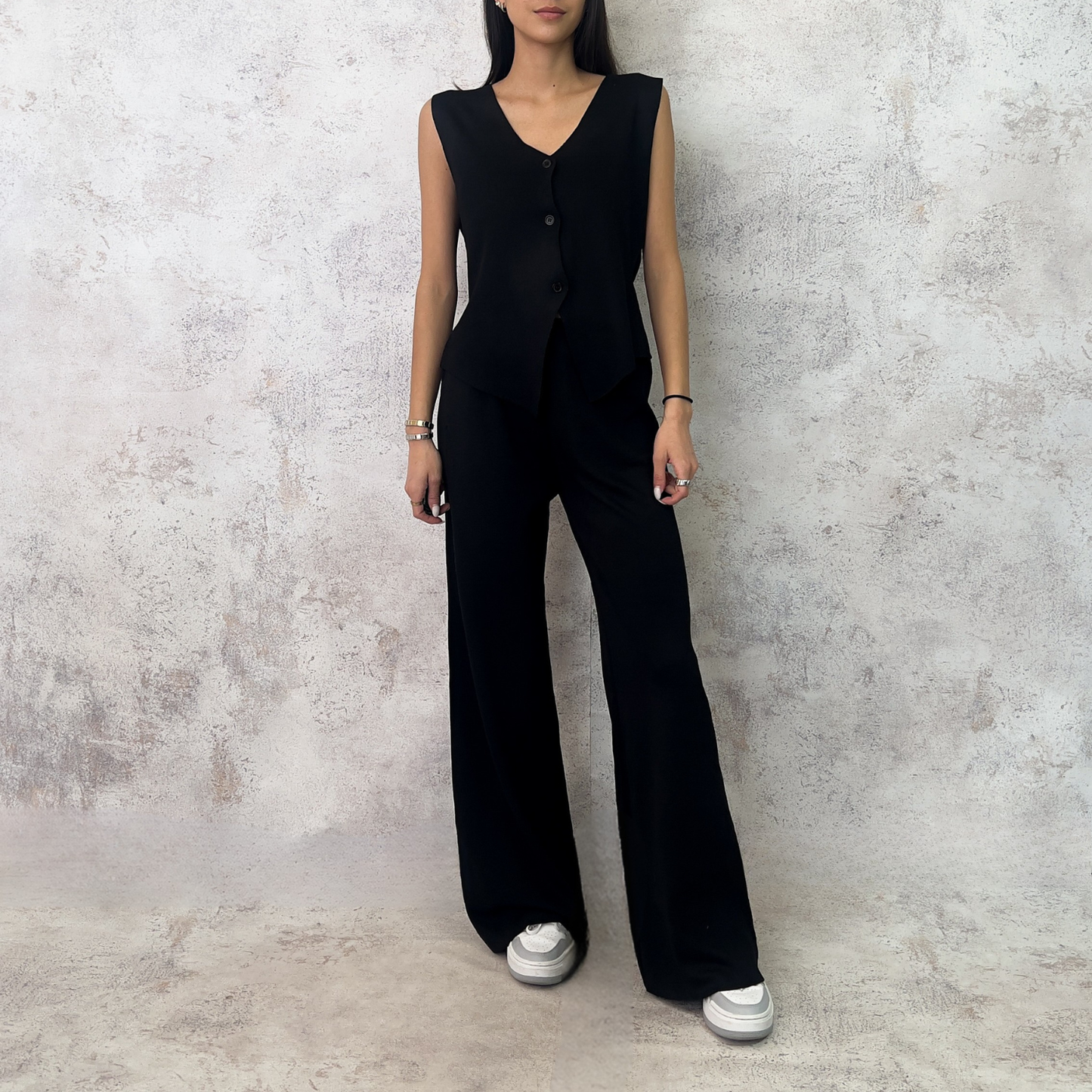 Set de punto chaleco y pantalón negro