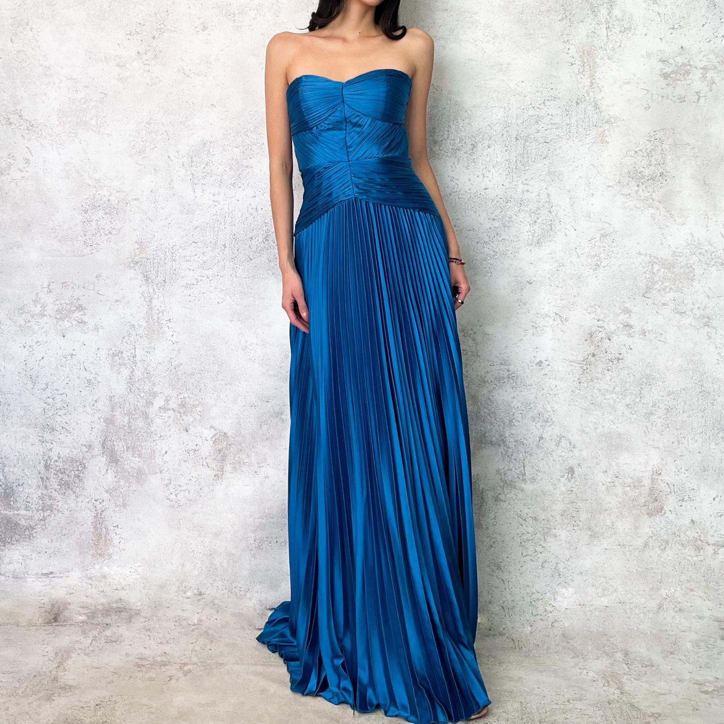 Vestido largo strpless azul celeste