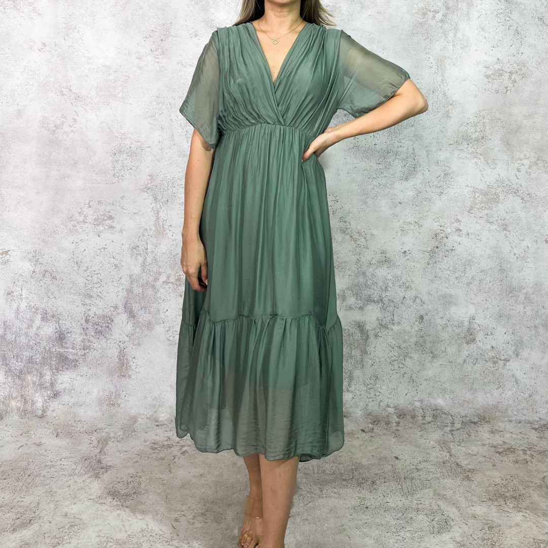 Vestido seda italiana color verde