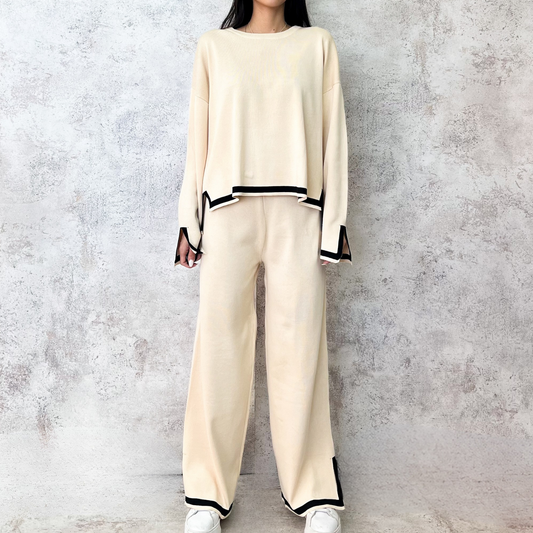 Set tejido beige raya negra