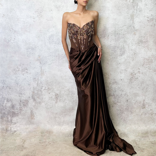 Vestido corset chocolate bordado