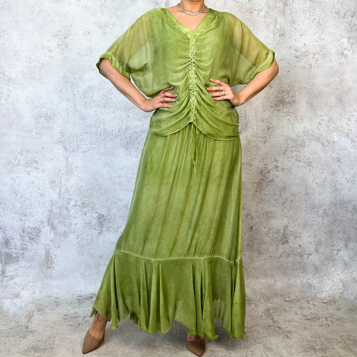 Set falda y blusa verde limon