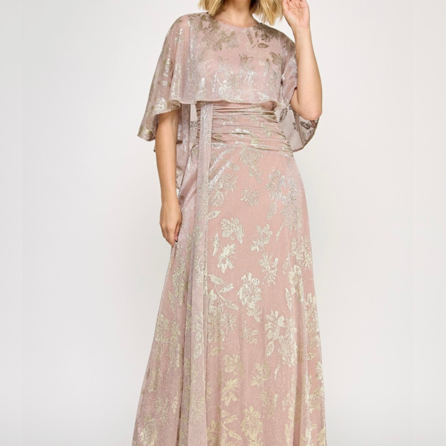 Vestido largo estampado dorado rosa