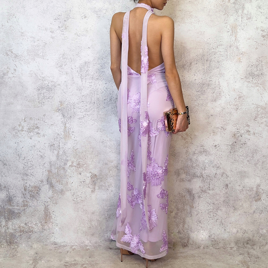 Vestido halter bordado lila