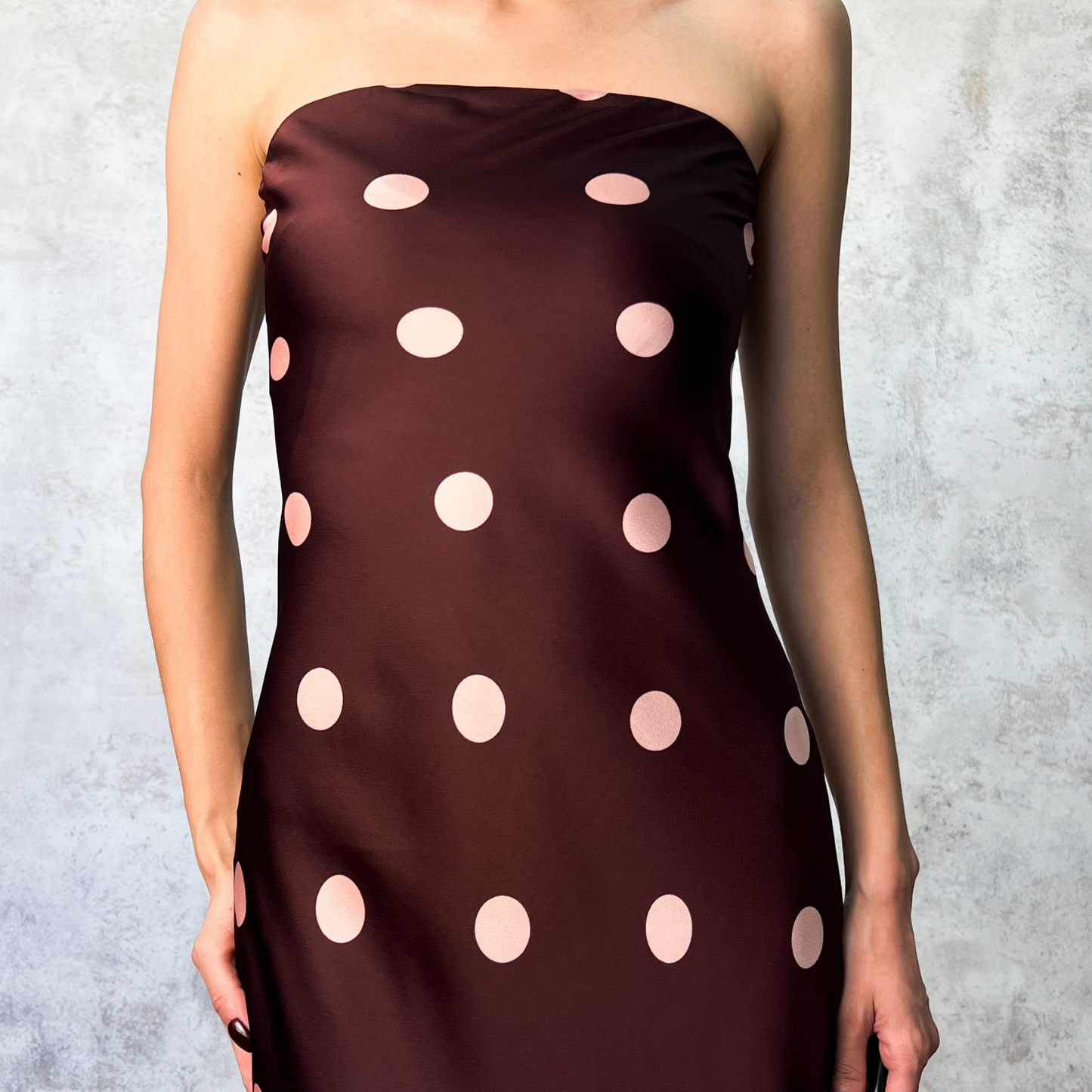 Vestido largo color ciruela polka dots