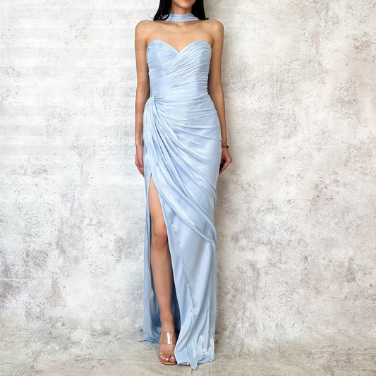 Vestido largo tela de gasa azul cielo