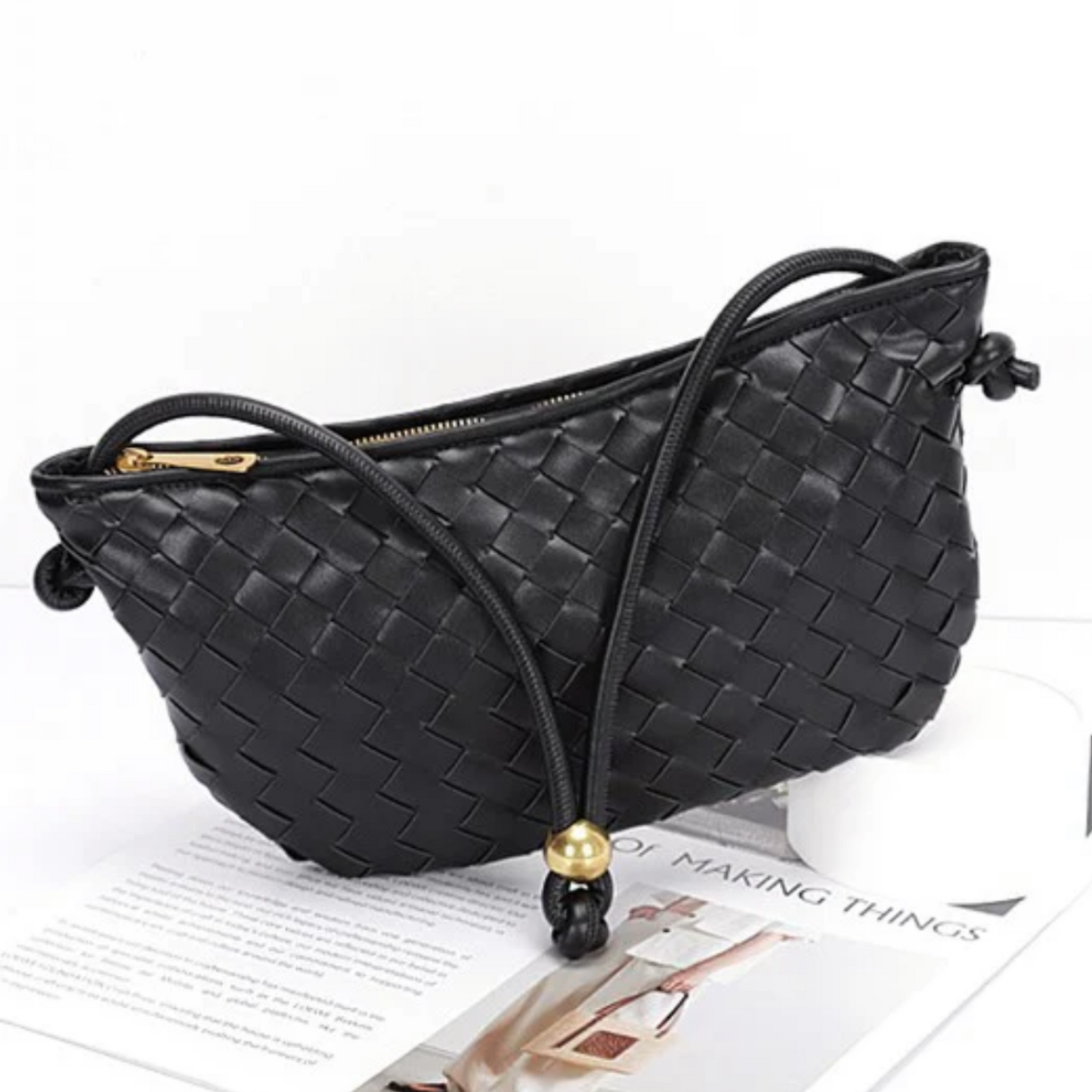 BOLSA TEJIDA CUADROS NEGRA