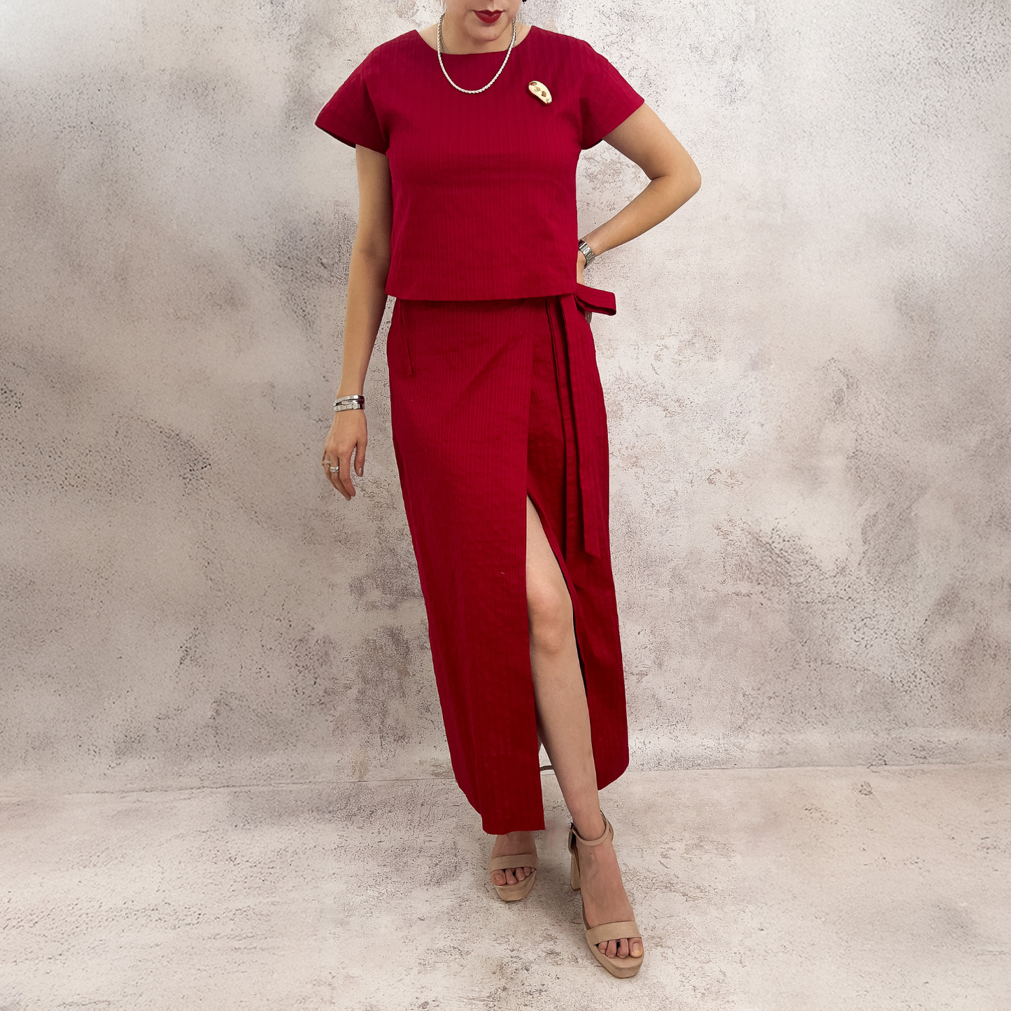 CONJUNTO DE LINO TRENZADO ROJO