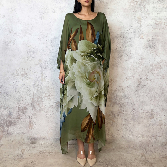 Vestido seda italiana estampado verde