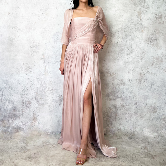 Vestido largo gasa brillosa rosa