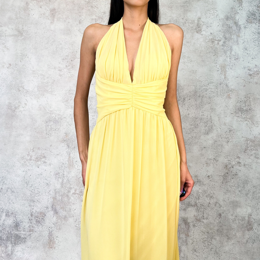 Vestido largo de gasa amarillo