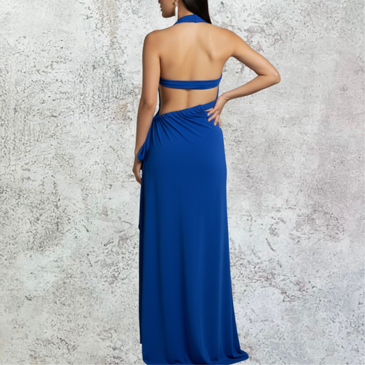 Vestido largo tirantes asimetrico.