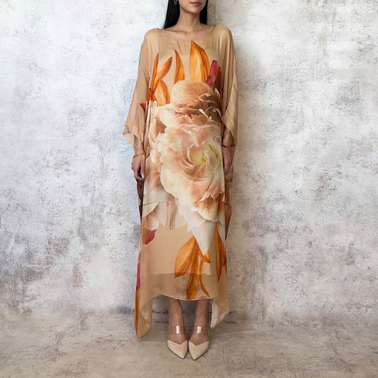 Vestido seda italiana estampado naranja