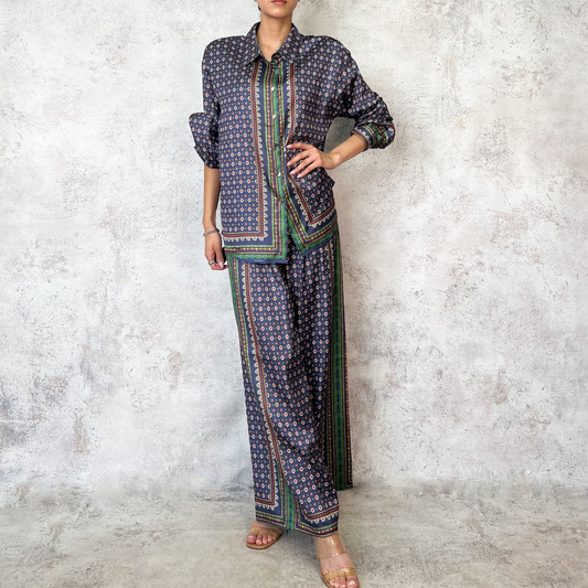 Conjunto satinado estampado azul