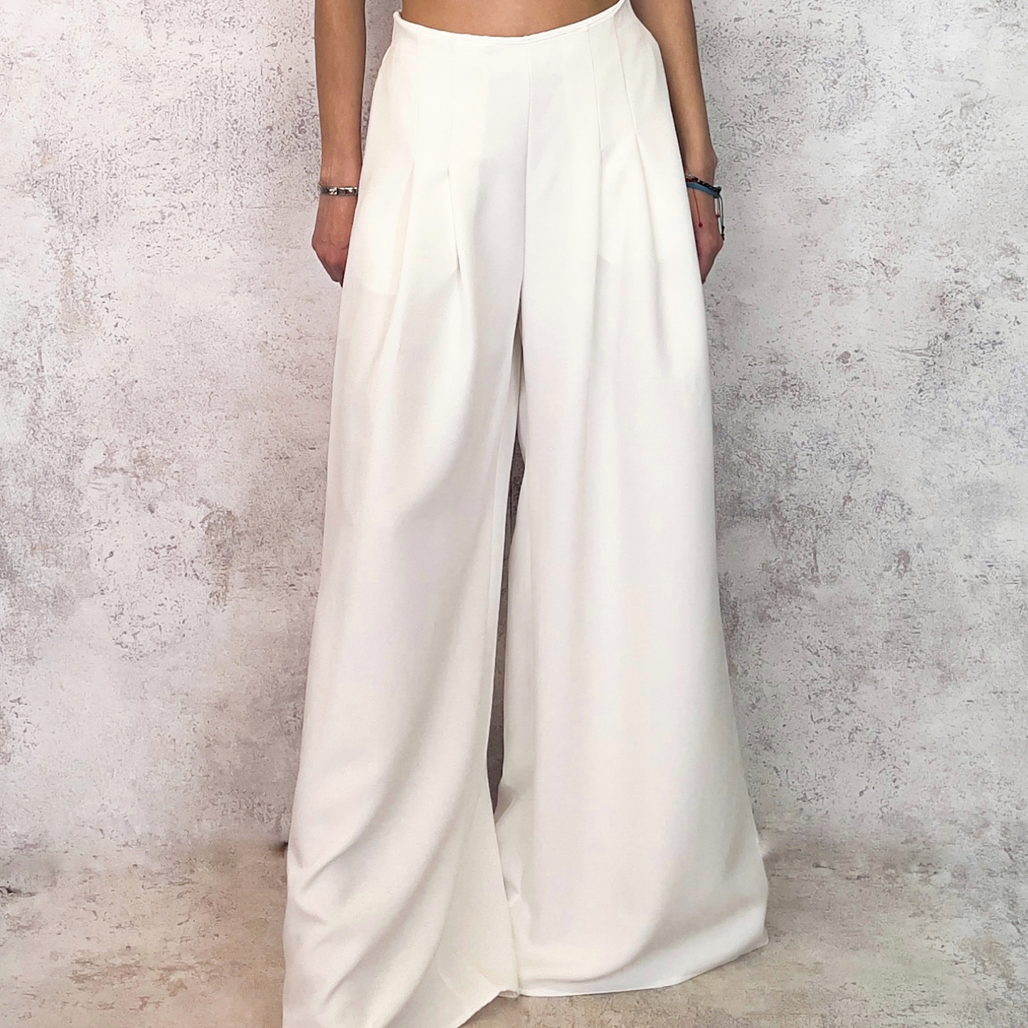 Pantalón ancho pinzas blanco