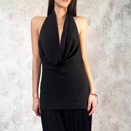 Vestido largo cuello halter negro