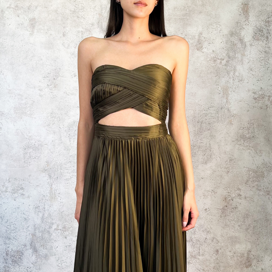 Vestido largo verde olivo cut out