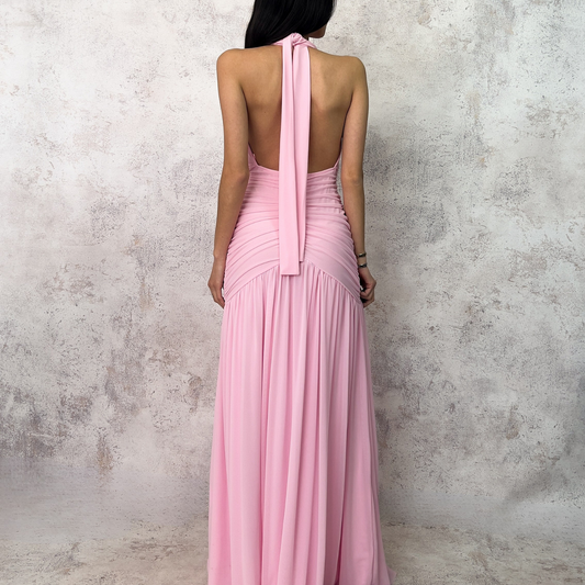 Vestido largo de mesh rosa baby