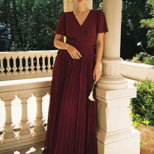 Maxivestido cruzado color burgundy