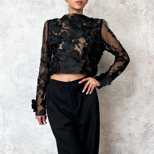 Blusa negra de guipiur
