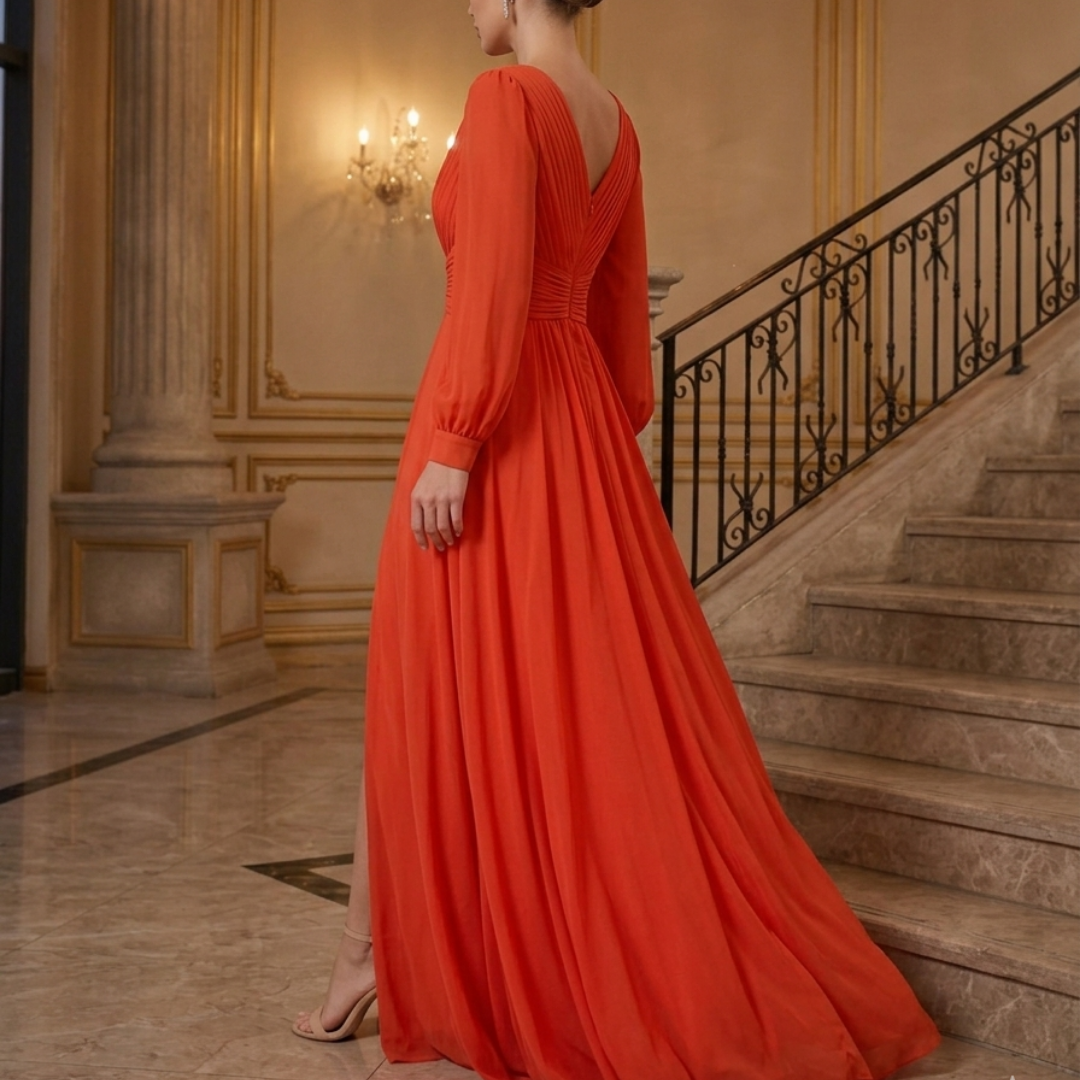 Vestido largo de gasa color naranja