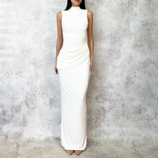Vestido midi halter drapeado al frente
