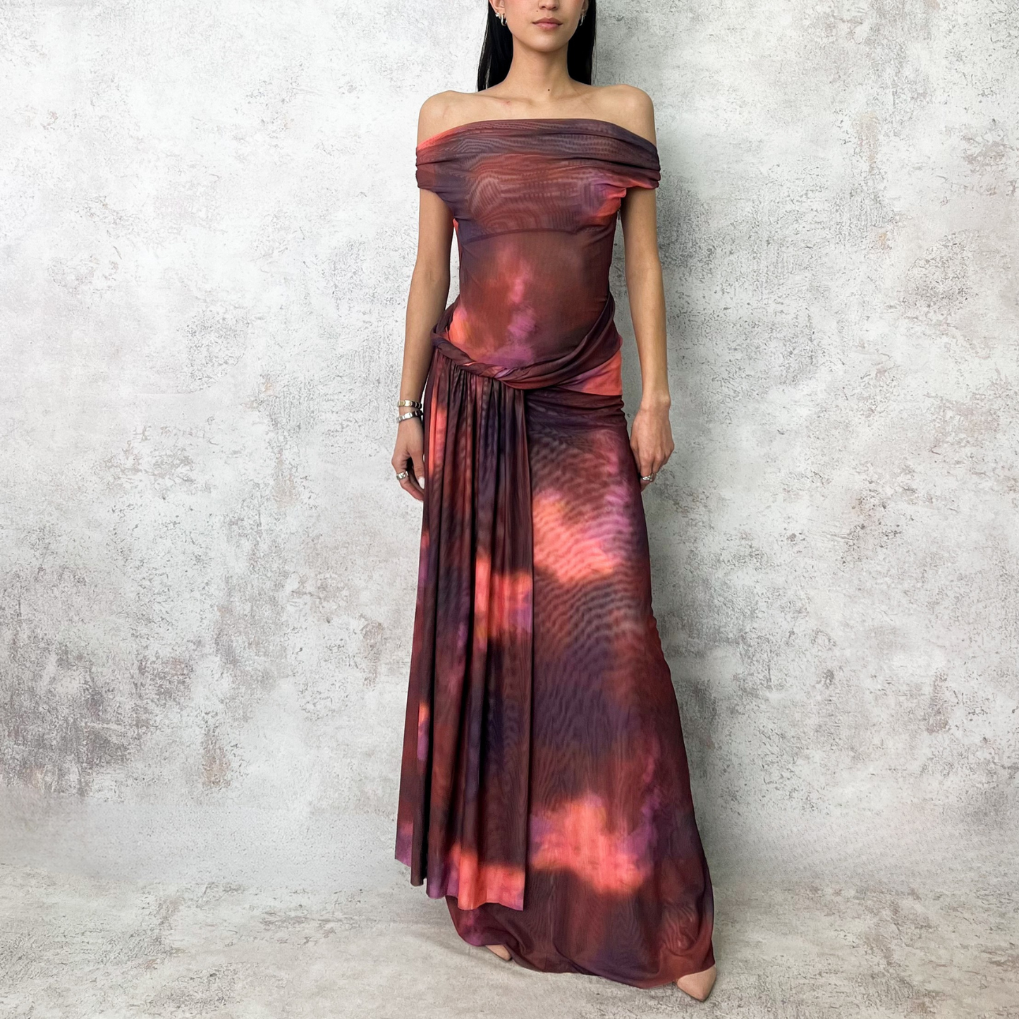 Vestido largo de mesh tie dye