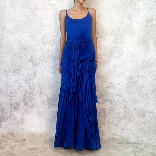 Vestido largo tableado azul rey
