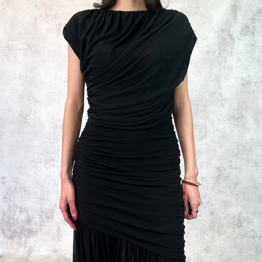 Vestido largo negro tela de mesh