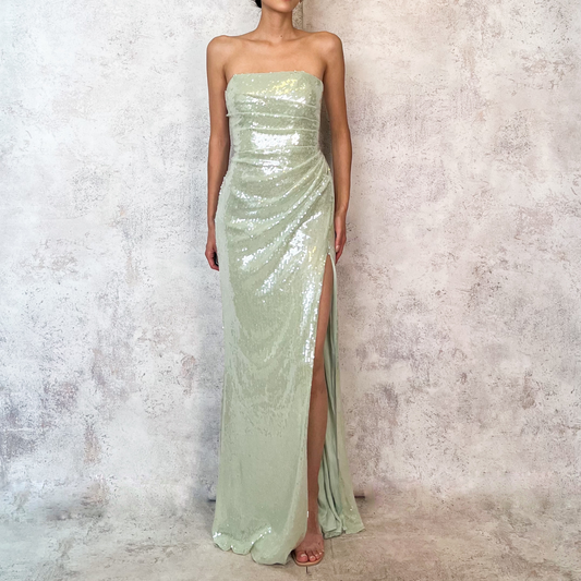 Vestido largo lentejuela sage