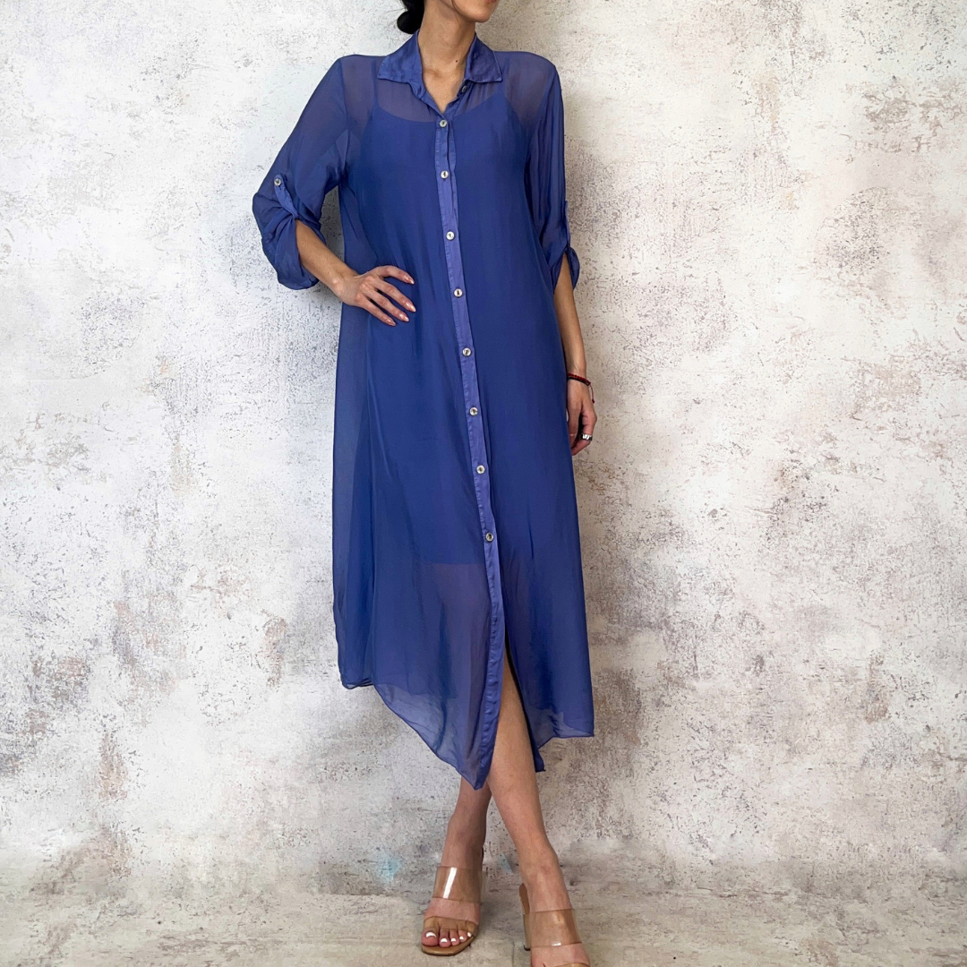 Vestido de seda italiana azul