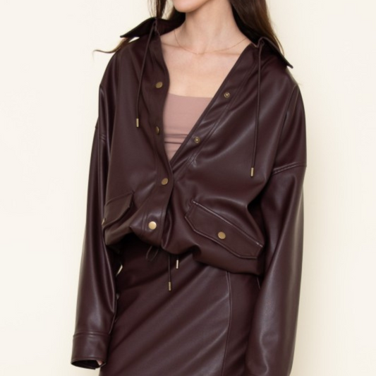 Chaqueta efecto piel burgundy