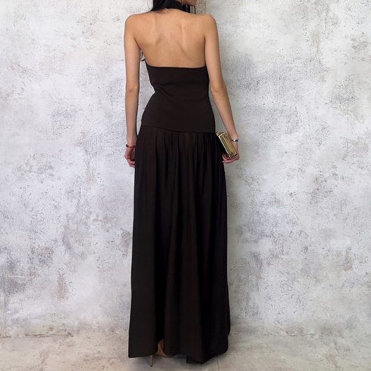 Vestido tejido en punto fino color café