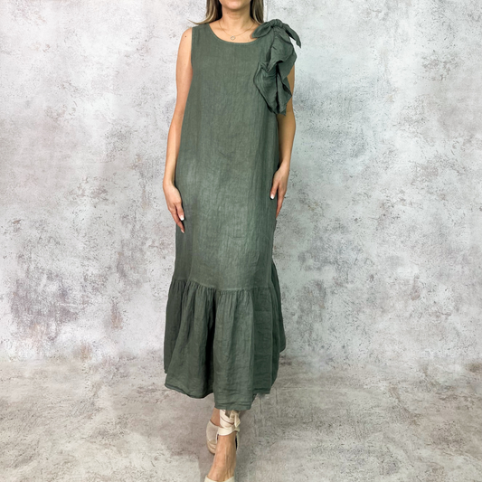 Vestido midi de lino verde