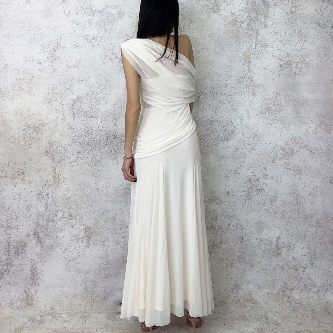 Vestido midi de mesh en color crema