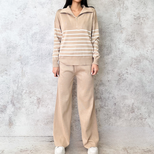 Set tejido beige rayado