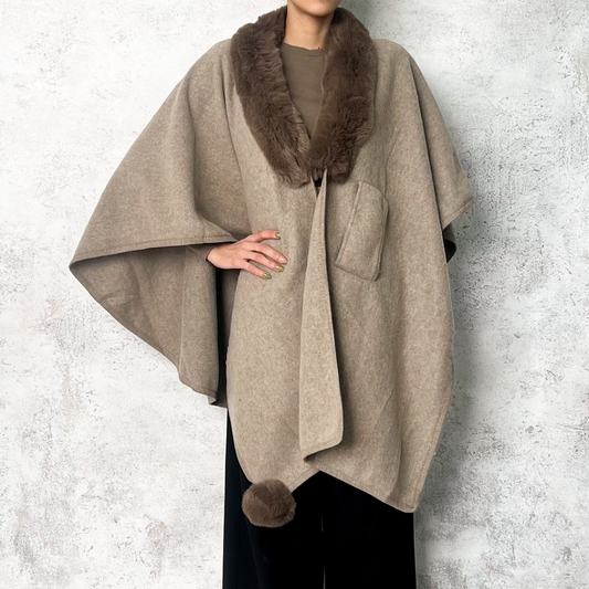 Poncho piel sintética alrededor taupe
