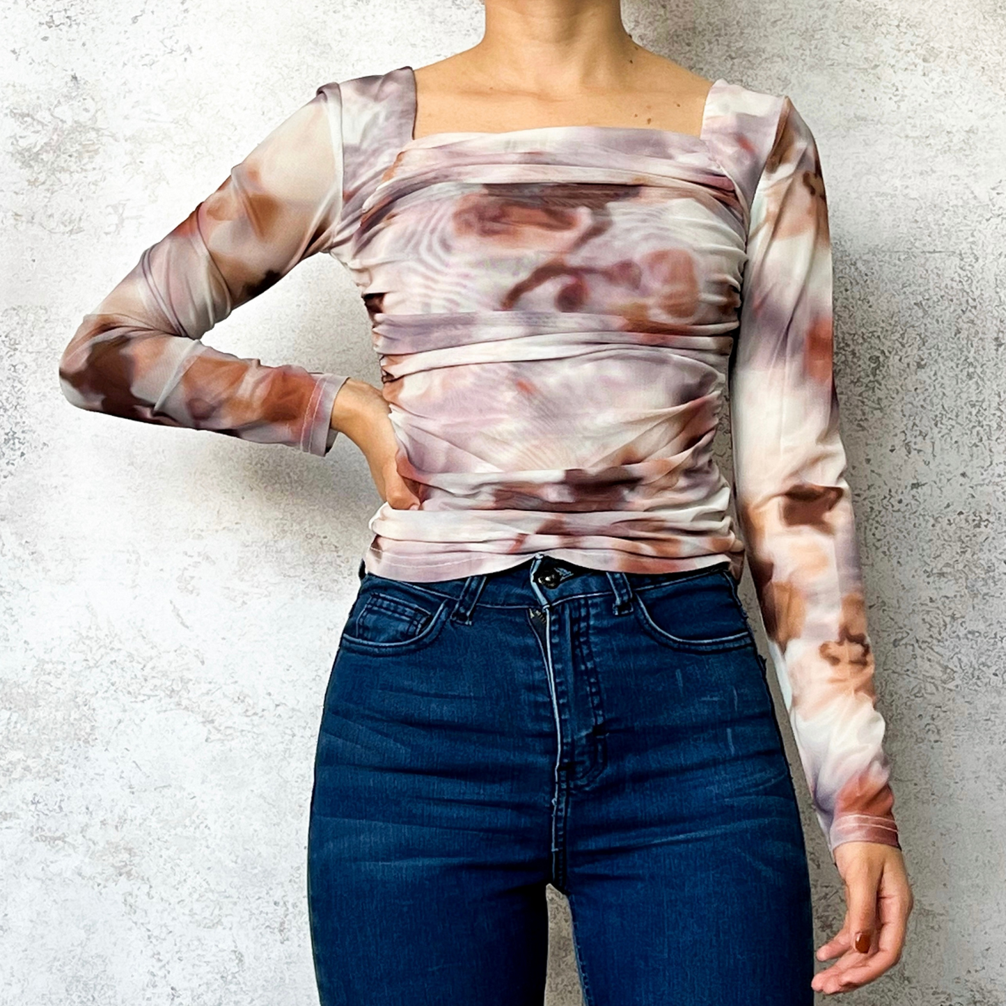Blusa mesh tye dye cafe/rosa.