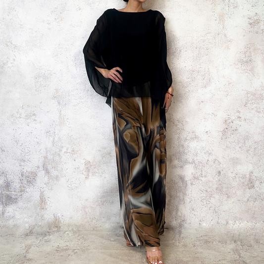 Pantalón de seda italiana estampado negro