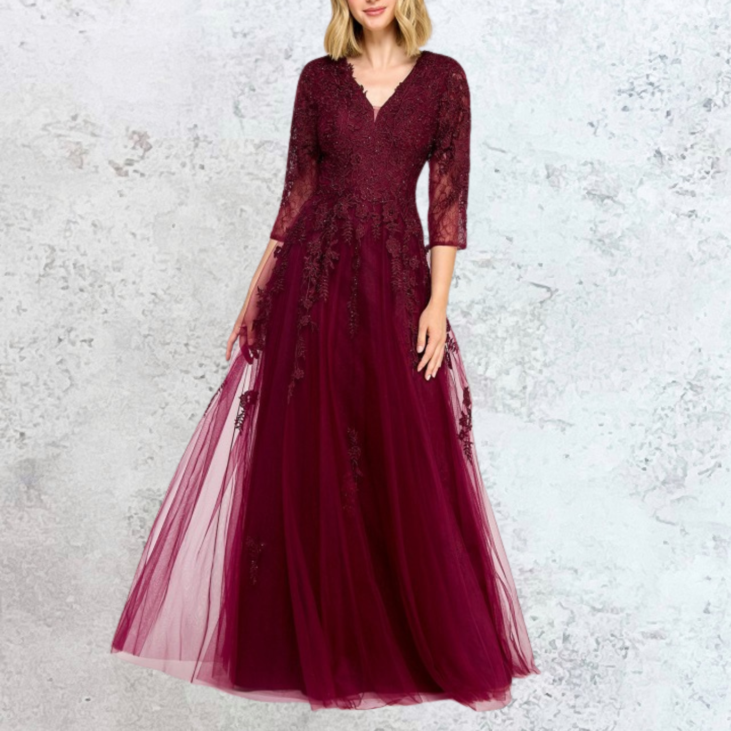 Vestido largo de tul color berenjena