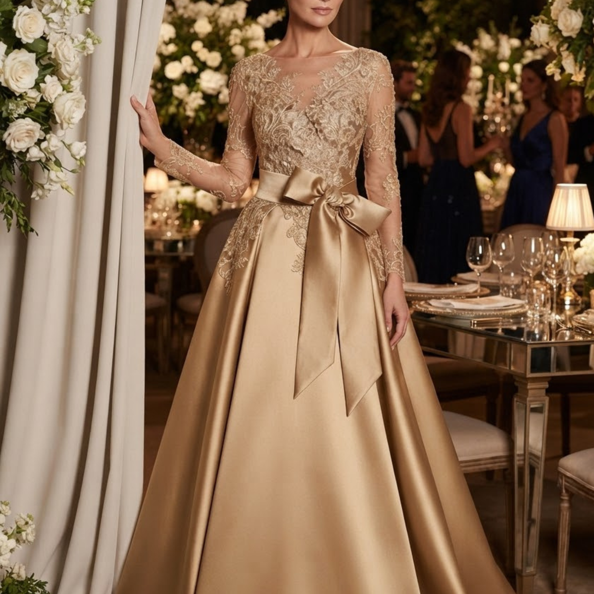 Vestido largo corte A dorado