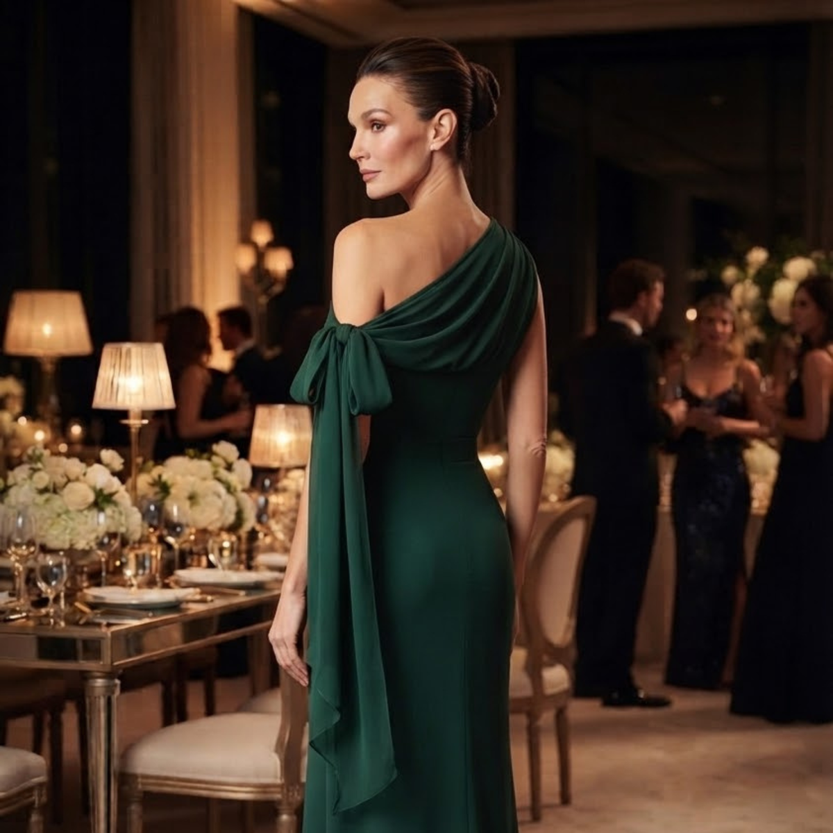 Vestido largo gasa bordado verde