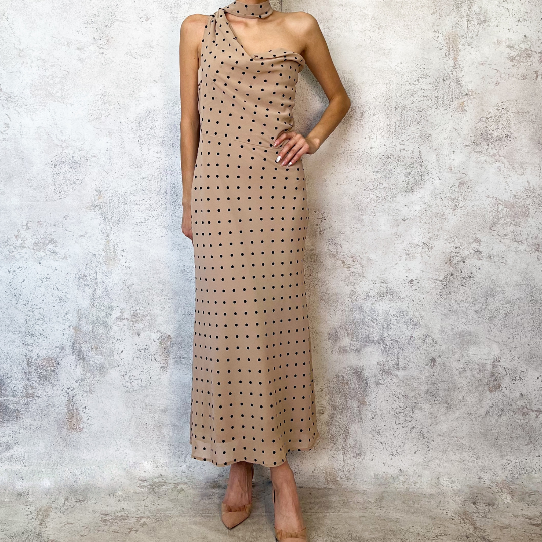 Vestido midi beige polka dots