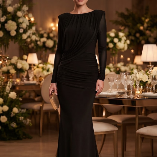 Vestido largo drapeado color negro