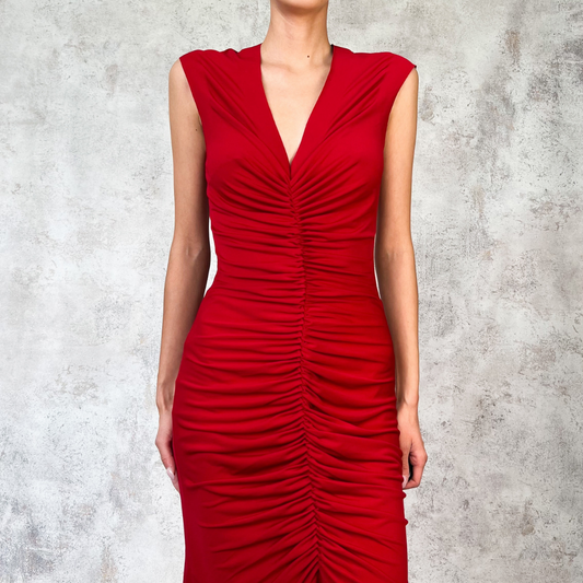 Vestido largo rojo drapeado