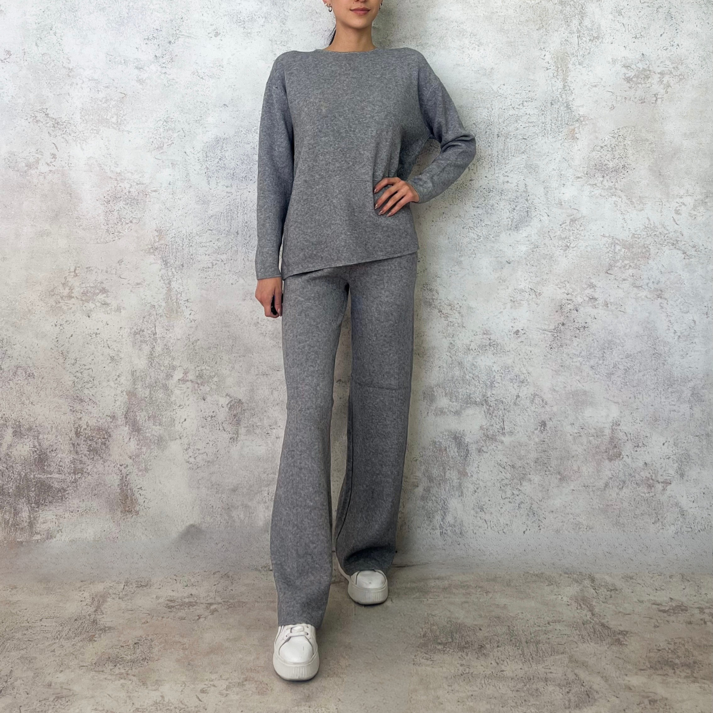 Set de punto fino costuras gris