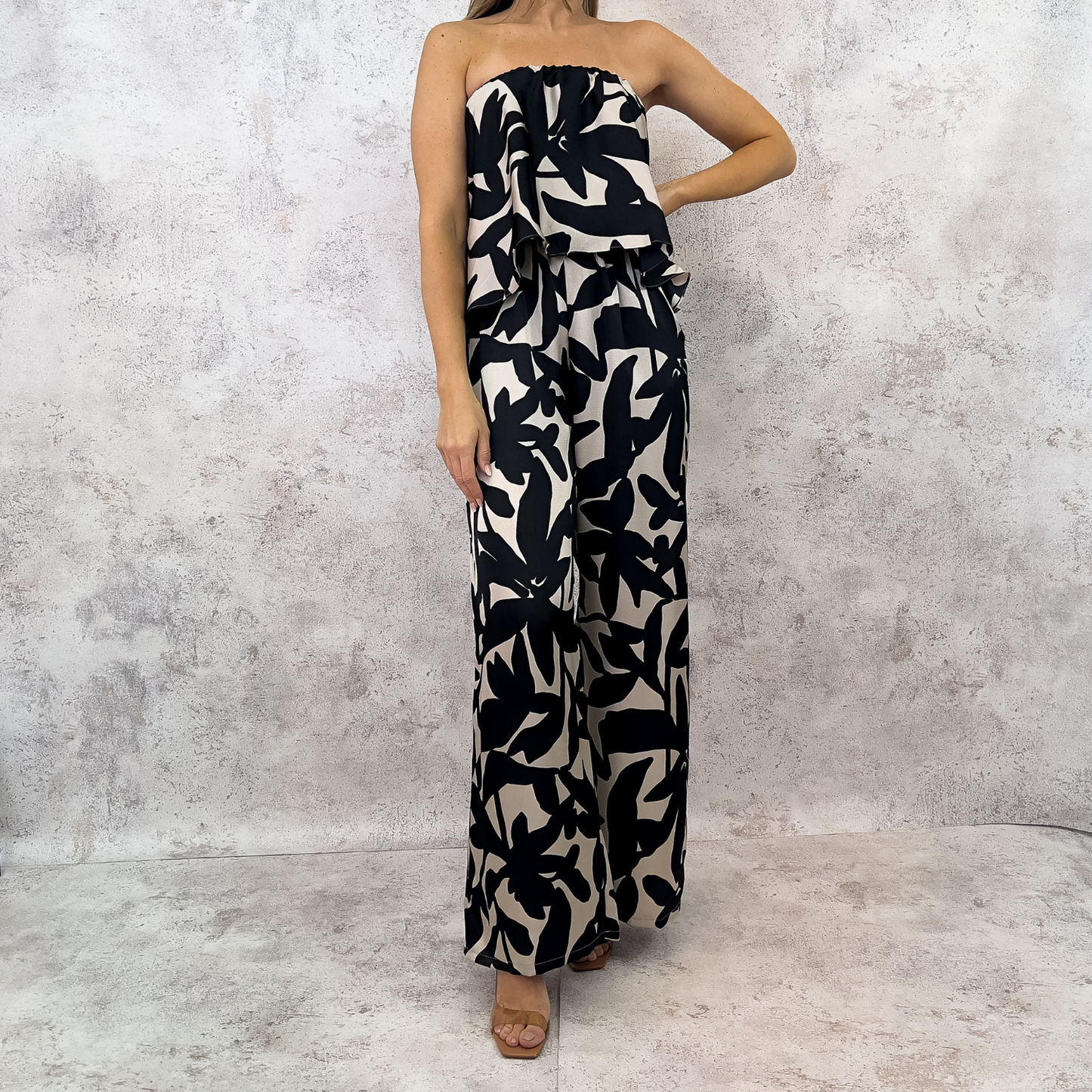 Jumpsuit strapless Negro/Beige.