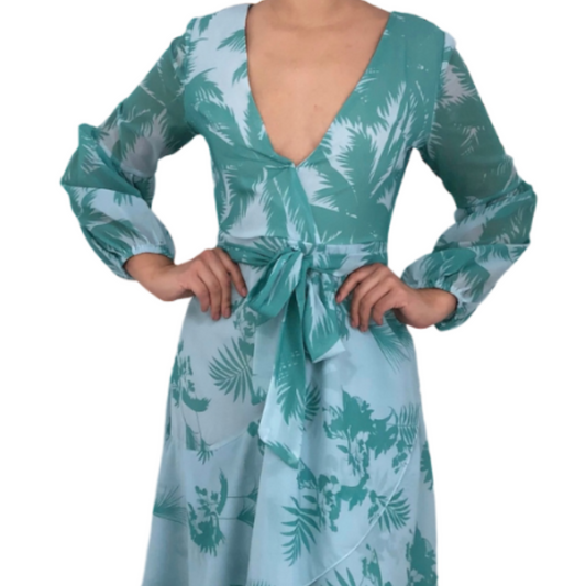 MAXIVESTIDO MENTA HOJAS VERDES