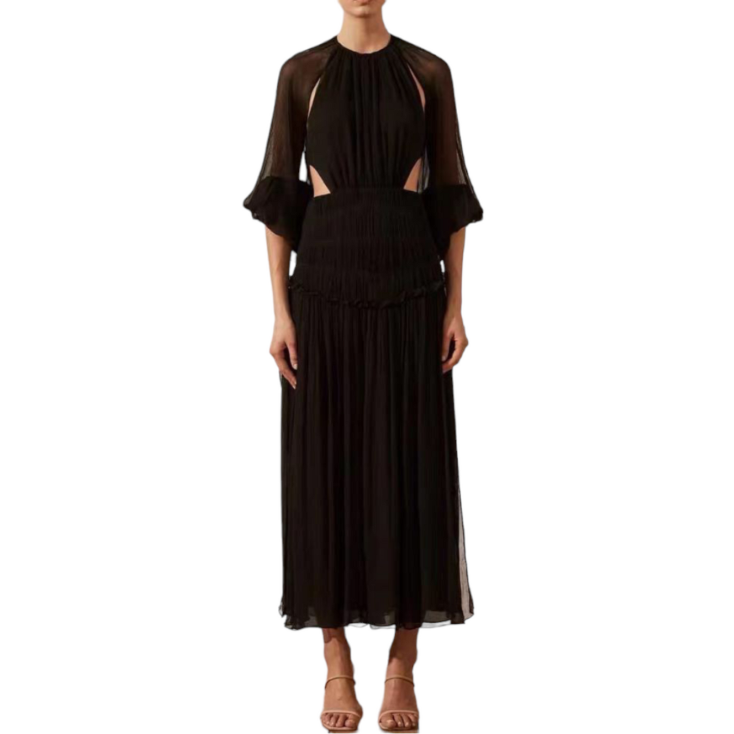 VESTIDO ESPALDA/COSTADOS DESCUBIERTO NEGRO